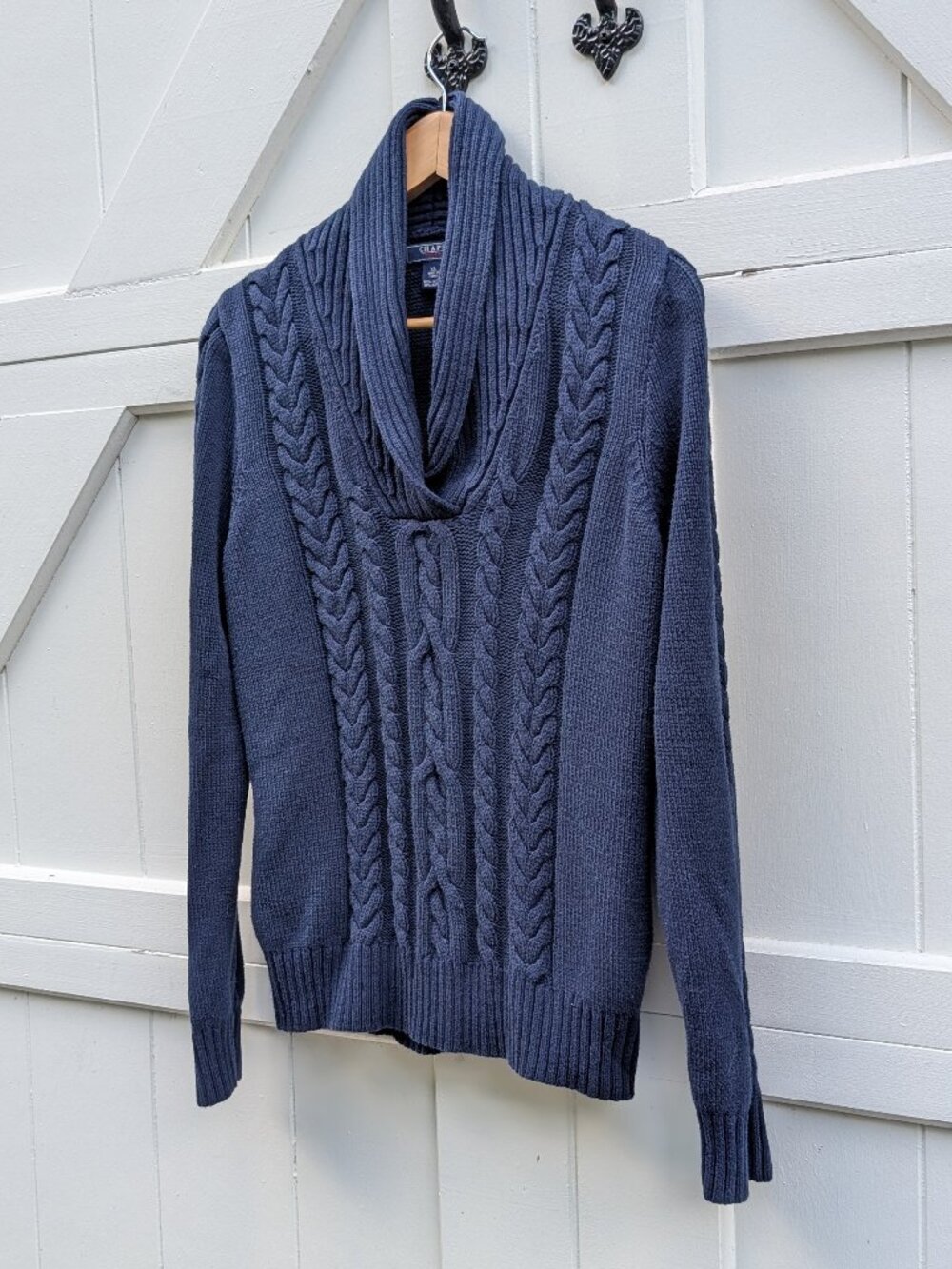 Chaps Denim Navy Blue Cable Knit Shawl Collar Pullover Sweater XL